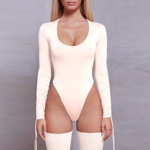 Bodysuit à longues manches à cordon rétractable pour femmes