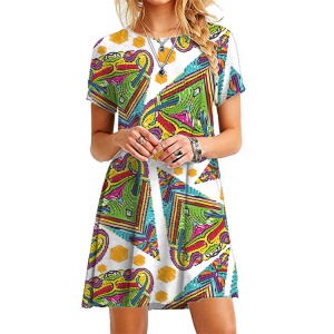 Robe à manches courtes et col rond imprimé de style européen et américain ultra-court pelucheux robe de princesse pour Amazon 2019