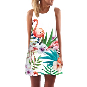 Robe sans manches à col rond et motif Flamingo