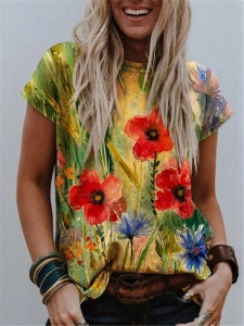 T-shirt multicolore à motif fleuri