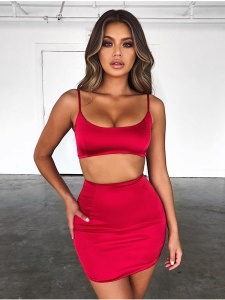 Ensemble mini haut spencer +mini jupe couleur unie