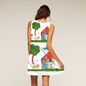 Robe courte sans manches et à col rond