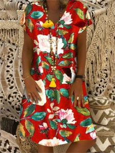 Robe  ample à manches courtes avec col  V