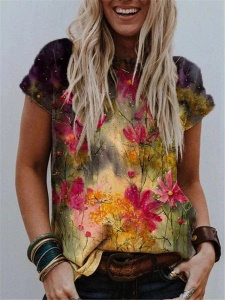 T-shirt multicolore à motif fleuri