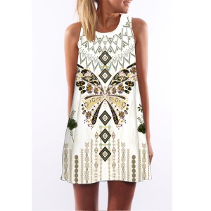 Robe décolletée à Col rond et motif vintage