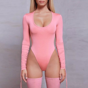 Bodysuit à longues manches à cordon rétractable pour femmes