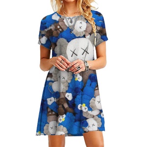 Robe à manches courtes et col rond imprimé de style européen et américain ultra-court pelucheux robe de princesse pour Amazon 2019
