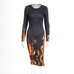 Robe à manches longues gaine à de relèvement à la hanche col en écharpe