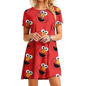 Robe à manches courtes et col rond imprimé de style européen et américain ultra-court pelucheux robe de princesse pour Amazon 2019