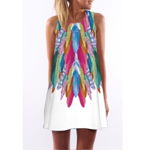 Robe sans manche motifs colorés avec col rond