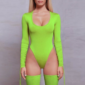 Bodysuit à longues manches à cordon rétractable pour femmes