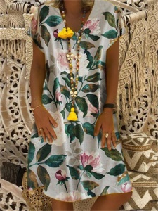 Robe  ample à manches courtes avec col  V