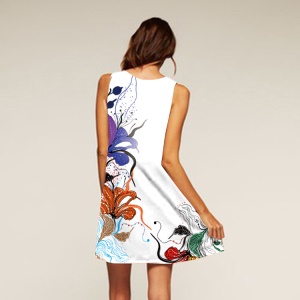Robe sans manche motifs colorés avec col rond