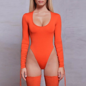 Bodysuit à longues manches à cordon rétractable pour femmes