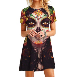 Robe à manches courtes et col rond imprimé de style européen et américain ultra-court pelucheux robe de princesse pour Amazon 2019