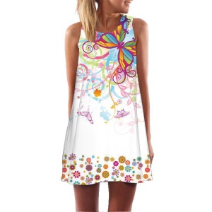 Robe sans manches imprimé col rond