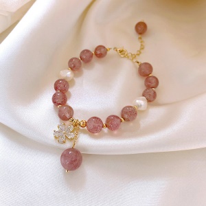 Bracelet en cristal rose avec perles