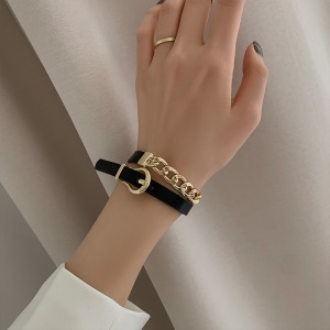 Collier-bracelet en cuir et et maille