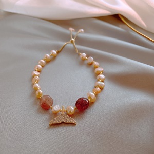 Bracelet de perles réglable pendantif en queue de poisson