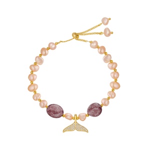 Bracelet de perles réglable pendantif en queue de poisson