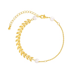 Bracelet a motif feuille et perle