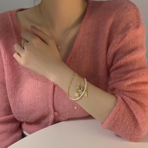 Bracelet 3 en 1 perle-maille et pendentifs