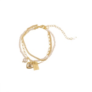 Bracelet 3 en 1 perle-maille et pendentifs