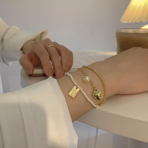 Bracelet 3 en 1 perle-maille et pendentifs