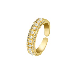 Bague en perles cloutées de diamants plaqué en or véritable préservant la couleur de la galvanoplastie