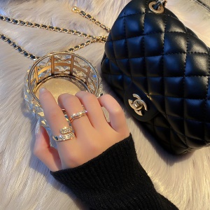Bague ouverte avec diamant plaqué avec or véritable