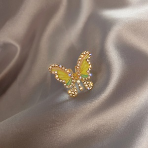 Super Immortel tempérament couleur goutte à goutte huile papillon anneau ouvert pour les femmes ins simple personnalité incrusté de diamants froid vent index bague