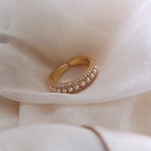 Bague en perles cloutées de diamants plaqué en or véritable préservant la couleur de la galvanoplastie