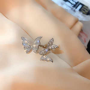 Bague ouverte en forme de papillon   avec diamants micro-incrusté