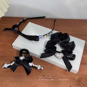 Accessoires de cheveux avec perles artificielles, nœuds avec cœur