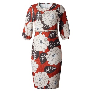 Robe fleurie mi-longue à manche mi-longues