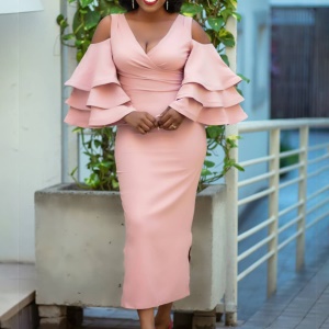 Robe sexy classe à manches volantes multiniveaux