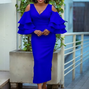 Robe sexy classe à manches volantes multiniveaux