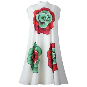 Robe longue motif fleur à petites manches